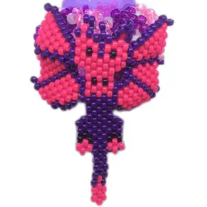 3d Kandi Purple/Pink Cuff- Pink Beaded Dragon-Pony Bead Bracelet-EDC Cuffs