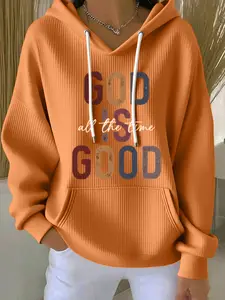Plus Size Women's Vintage Comfortable Loose Knit Hoodie, Sweatshirt, Casual Cozy Sweatshirt, Casual Long Sleeve Pullover with Pocket, Graphic, Fall & Winter Fashion Style, Ladies' Clothing, Womenswear