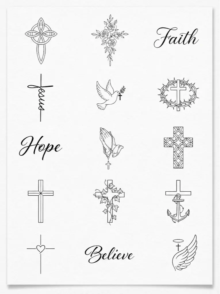 Jesus Word Tattoo, Religious Tattoo, Christian Tattoo, 15-Piece Pack, 5x5cm Size, Gift for Friends and Fans, Halloween Spirits Fun For Event