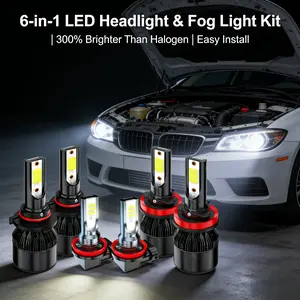 6pcs 9005 9006 H11 LED Headlight Bulbs Combo for Toyota Corolla, 6000K 26000LM Cool White, Crisp High/Low Beam and Fog Light Visibility Upgrade