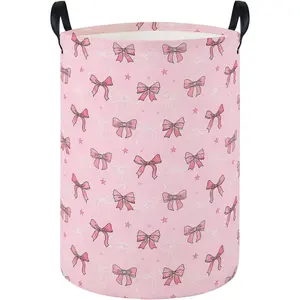 Laundry Hamper Baby Nursery Hamper Waterproof Foldable Kids Laundry Basket Kids Dirty Clothes Hampers Girl Room Decor for Home Gift Baskets(Cute Bow)