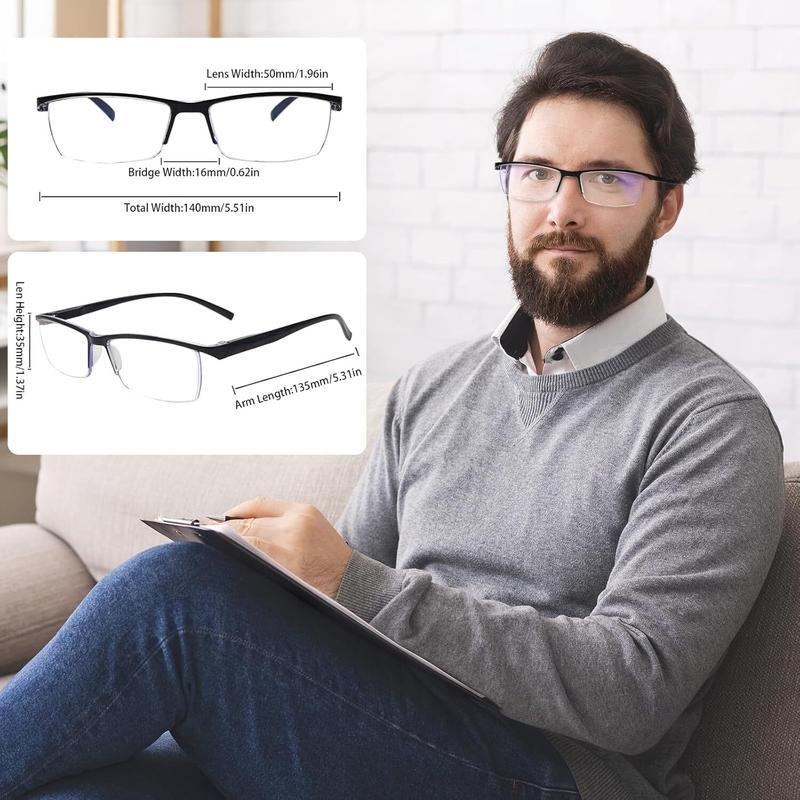 3 Pack Reading Glasses Men Blue Light Blocking Readers Half Rim Computer Eyeglasses with Spring Hinge Anti Eye Strain Business Style Comfortable Readers for Men Year-round Essential Birthday Christmas Gift for Dad Grandpa