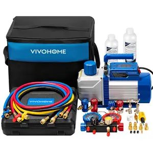 VIVOHOME HVAC Vacuum Pump and AC Manifold Gauge Kit, A2L Refrigerant Compatible, Sparkless Motor for R32 R1234yf R454B R134a R22 R410a Systems, Automotive  Conditioning Air Conditioner Maintenance Portable