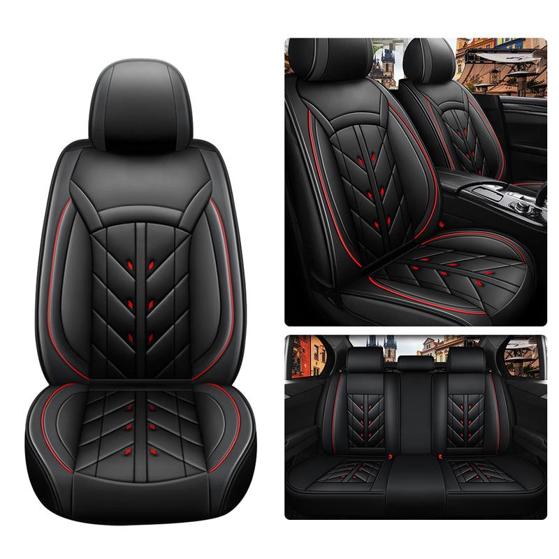 5pcs Premium Universal Car Seat Covers - Full Surround PU Leather Waterproof Protectors with Easy Installation for Most 5-Seat Cars, SUVs, Trucks, and Vans -Stain-Resistant, and Breathable Accessories for Comfortable Driving Experience