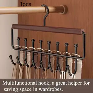 Wall-Mounted Metal Hook Organizer with 8 Hooks, Ideal for Hats, Towels, Straps, Modern Bedroom & Bathroom Storage Solution