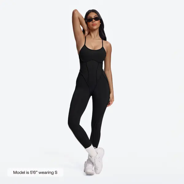 BetterMe Women's Crossback Catsuit in Black with Adjustable Straps & Removable Cups – Polyester Spandex Fit for Gym
