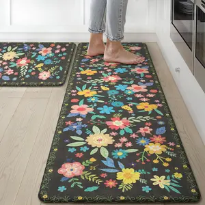 【Deals For You Days】GENIMO Outdoorfun Kitchen Mats for Floor 2PCs, Washable Anti-Fatigue Mat for Cushioned, Waterproof Kitchen Runner, Pet Friendly Rug Comfy Rug, Non Slip Ergonomic Comfort Standing Mat for Home, Runner, Office, Sink, Laundry