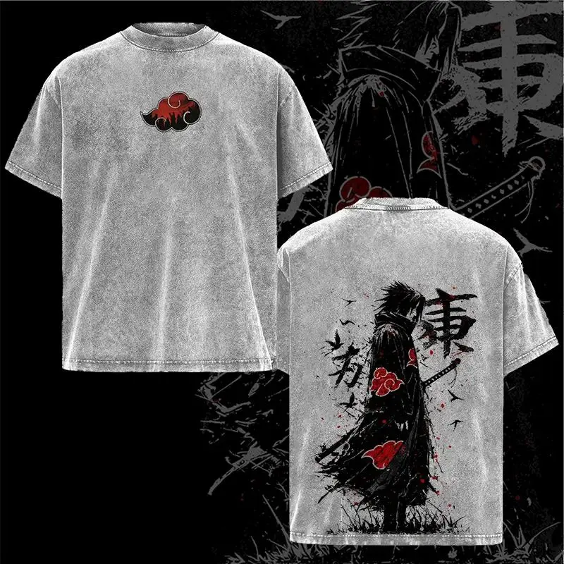 Retro Heavy Limited Sasuke - Naruto Anime Double Printed Vintage Washed Tee Unisex Oversize Anime Manga Washed Heavyweight Cotton T-shirt, Gift For Anime Fan, Anime Lover leo rising outfits