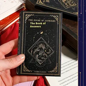 Mini Pocket Edition of "The Book of Answers" - Retro Hard Cover with Golden & Black Starry Night Design, Mystical Dragon & Stars Illustration, Creative Relaxation Gift for Insight On-the-Go Travel Diary Notebook