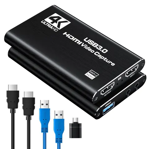 4K HDMI-to-USB 3.0 Audio Video Capture Card, 3.5mm TRS, Mic Input, 60FPS, Plug-and-Play, Low Delay for Computer Game, 1080P HD, DSLR, OBS, Accessories (Live Streaming, Video Conference)