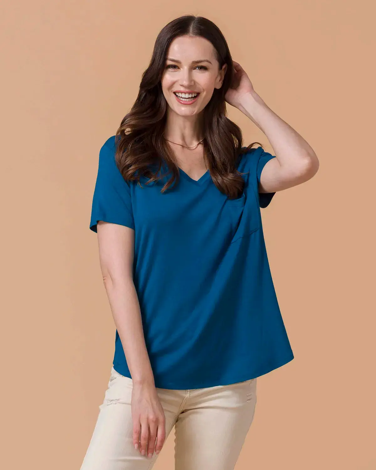 Perfect V-Neck Pocket Tee - Teal