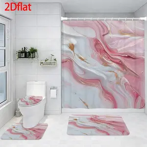 4-Piece Bathroom Sets Full Set Pink Gold Marble Pattern Four-Piece Curtain Set Elegant Decor Shower Bath funny Accessories U-Shaped floor Seat Cover Cushion Toilet Lid Rug Carpet Non-Slip  Shape Mat Gifts Style toilet waterproof