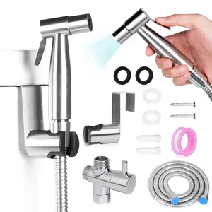 Handheld Toilet Bidet Sprayer for Toilet-Adjustable Water Pressure Control with Bidet Hose for Feminine Wash, Stainless Steel Brushed Nickel Bidet Faucet Cloth Diaper for Baby Wash