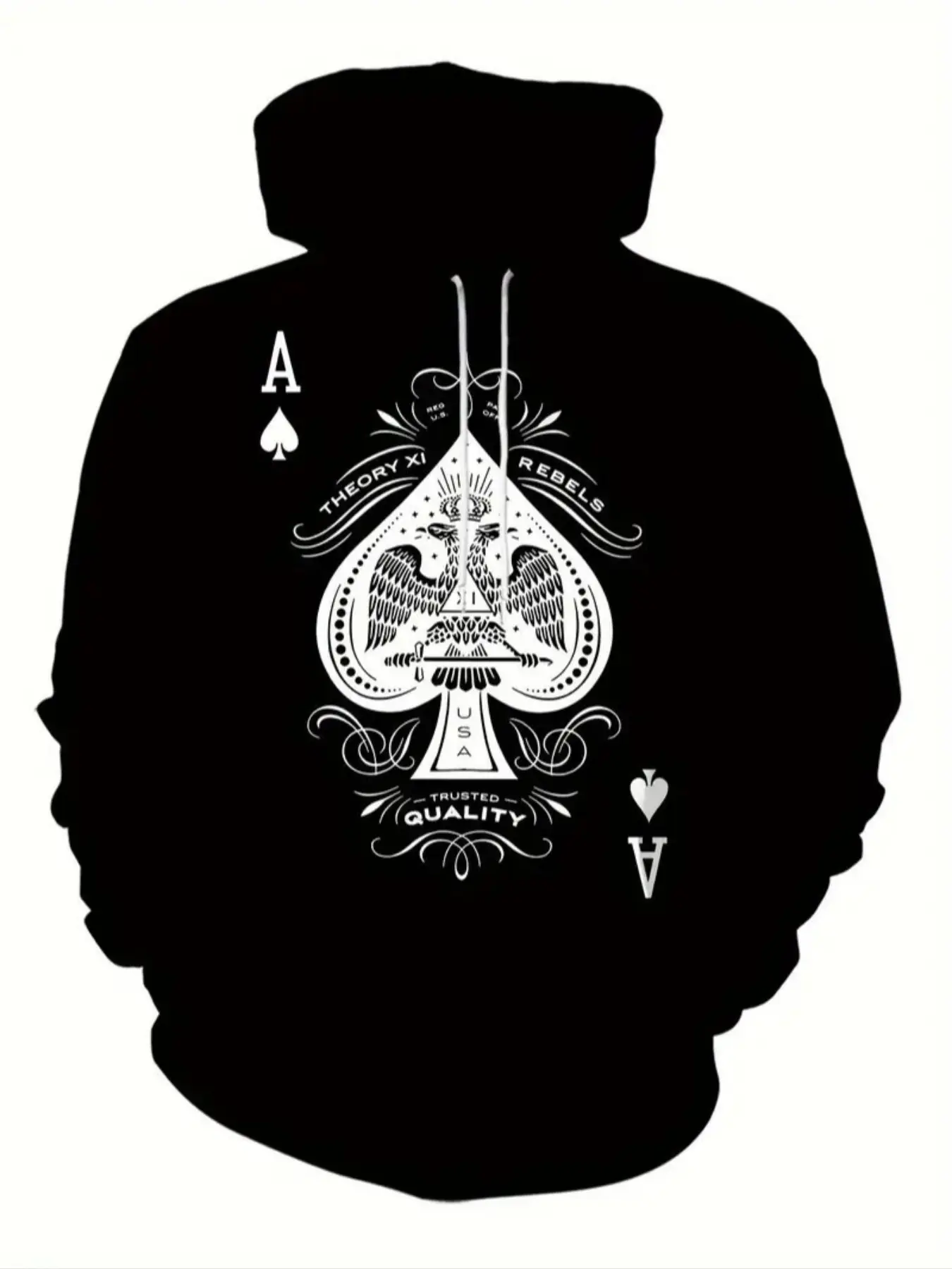 Men's Vintage 3D Spade a Poker Print Hoodie, Casual Fitted Long Sleeve Graphic Sweatshirt, All Seasons Street Style Menswear, Casual Streetwear Sweatshirt