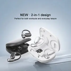 2025 all-new design: true wireless in-ear & clip-on 2-in-1 fashion TWS dual earbuds, mini LED-display couple music earphones with ENC HD call, Bluetooth sports smart headset - touch control