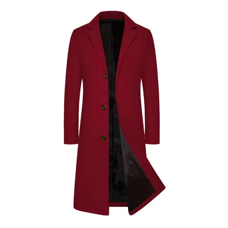 Men's Wool Blend Pea Coat Notched Collar Single Breasted Overcoat Warm Winter Trench Coat
