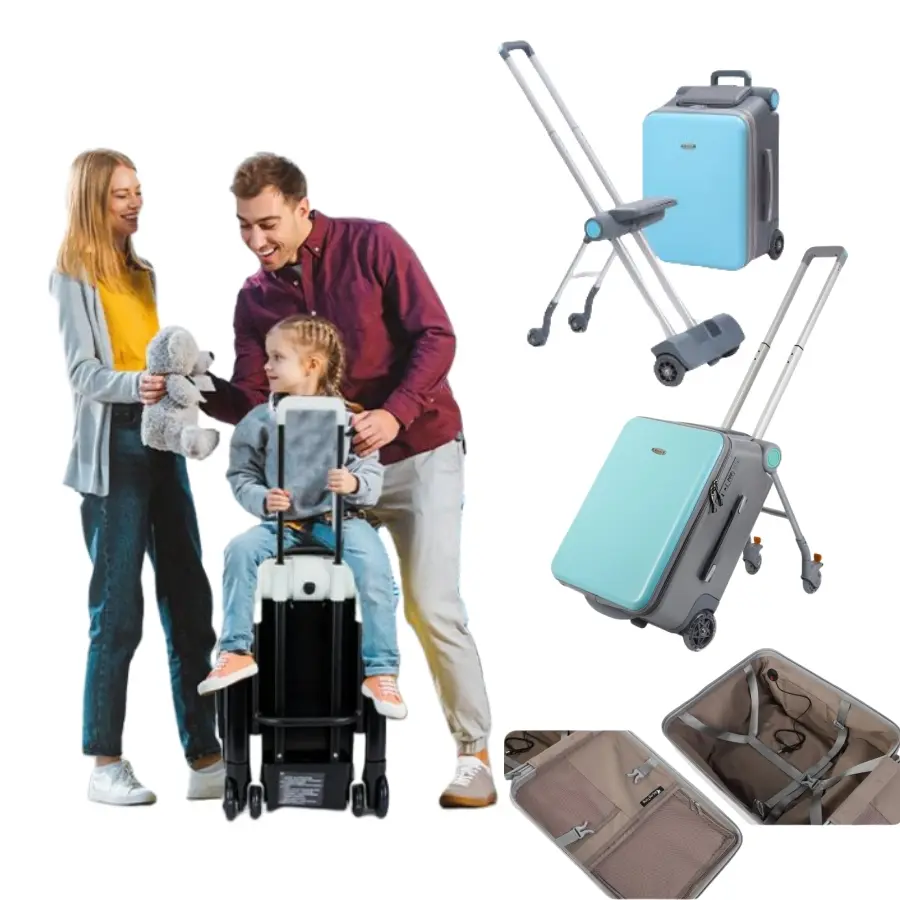 Rideable Luggage for Kids,Hardside Scooter Ride On Suitcase - Cute Lightweight Kids Luggage sets with Spinner Wheels, Bold Aluminum Alloy Makings with Child Seat Design,20'' Hardside Carry Luggage for Travel-Fun LED Lights Traveling Families Durability su