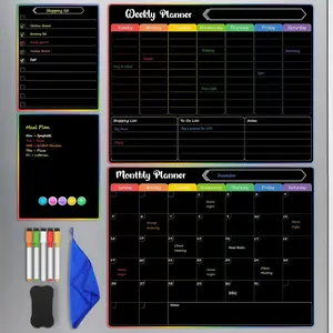 4 Pack Black  Fridge Calendar Set, 15x11.5 Dry Erase Chalkboard Calendar Whiteboard for Refrigerator, Includes Monthly, Weekly, List & Small Board with 5 Markers, 1 Eraser, 5