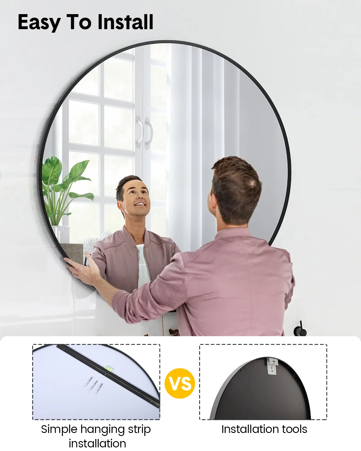 Garvee Modern Black Round Wall Mirror – Metal Frame, Shatter-Resistant & Fogless Glass, Easy Installation – Decorative Accent for Bathroom, Bedroom, Living Room, Entryway & Vanity – 30/32/36 Inch