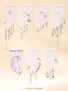 Star & Chain Design Dangle Earrings Set, Fashionable Hollow Out Design Earrings for Women & Girls, Trendy All-match & Exquisite Jewelry for Birthday Gift, Trendy Fashionable Accessories