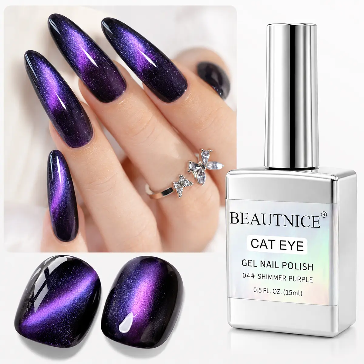 Glitter Purple Magnetic Cat Eye Gel Polish Shimmery Long Lasting Nail Art Supplies