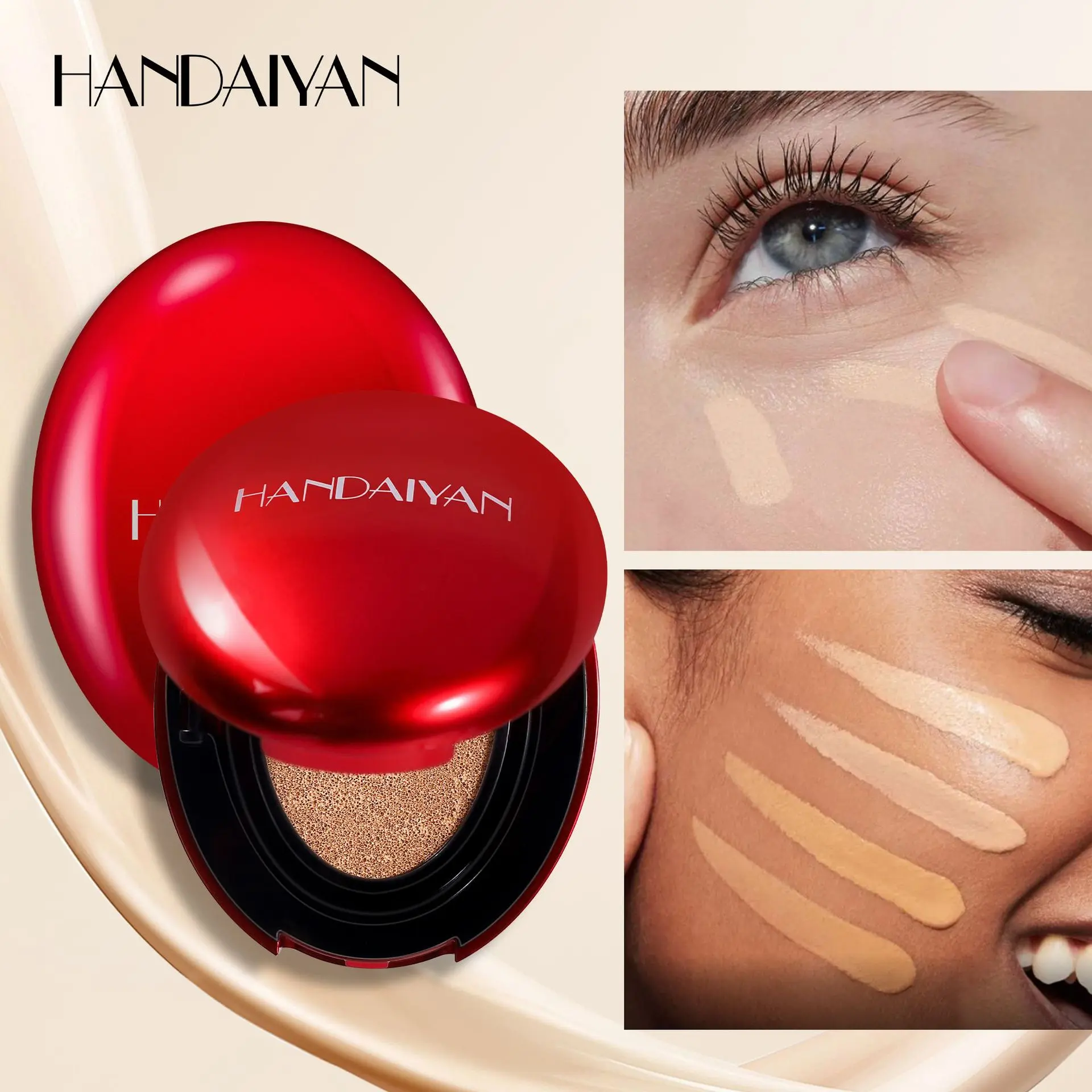 5 Color Air Cushion Liquid Foundation Oval Red Glam Shell Clear Natural Concealer Liquid Foundation Portable daily party touch-ups Cosmetic Makeup Glow