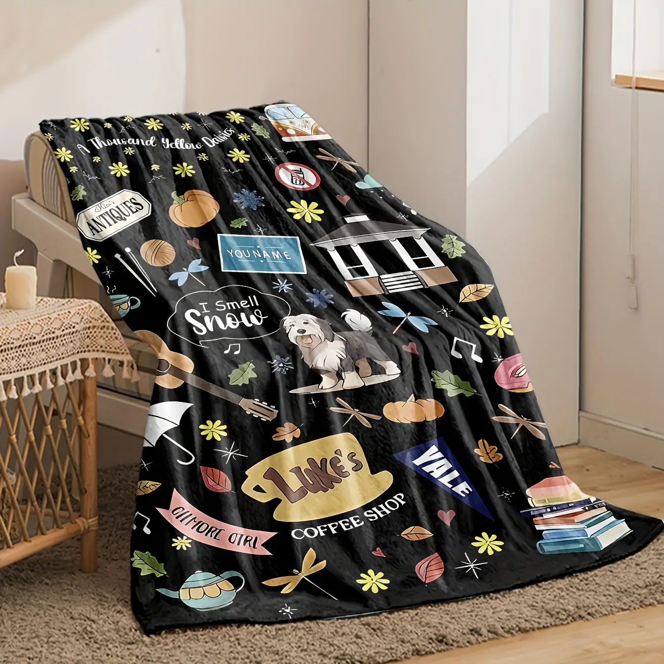1pc 280GSM Soft Flannel Throw Blanket - Gilmore Girls Collegiate Slogan Print, Warm Small Sofa Cover, Ideal Gift for Friends, Slogan Print Blanket