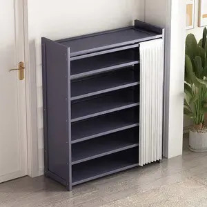 Grey Multi-layer Floor Shoe Storage Rack With Dust Curtain