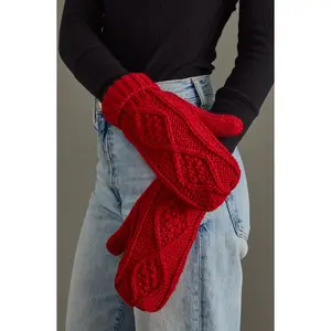 Red Cable Knit Mittens | Panache