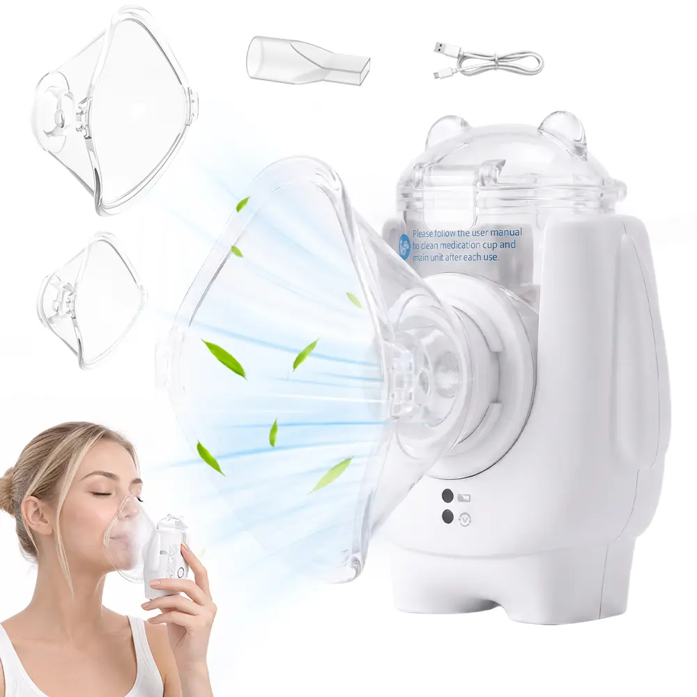 Handheld Mesh Nebulizer with Adult and Kids Masks, Mouthpiece and USB Charging Cable, Compact Portable Design for Home and Travel