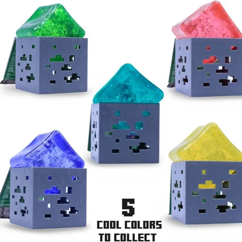 Minecraft Jelly Cube Shape Squishies Toy - 5 Collectible Colors, Unisex Video Games Themed Translucent Fidget Toy, Squishy Hunting Sensory Aid, Party Favors Stocking Stuffers with Hidden Real Gold Tool