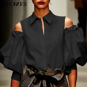 UOOZEE Women's Elegant Collared Sheer Tuxedo Blouse - Long Sleeve, Breathable Comfortable Fabric, Cold Shoulder, Button-Front, Fit Basic Top for Office, Party (2025 Autumn/Spring/Summer, 1 Size Up Recommended for C-Cup+),summervibes