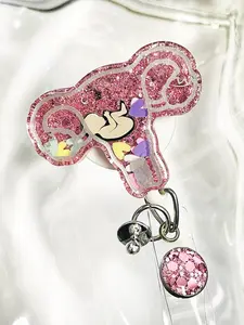 Uterus Dry Shaker Badge Reel, 2”, Retractable Swivel Alligator Clip, Nurse, Obgyn, No Liquid