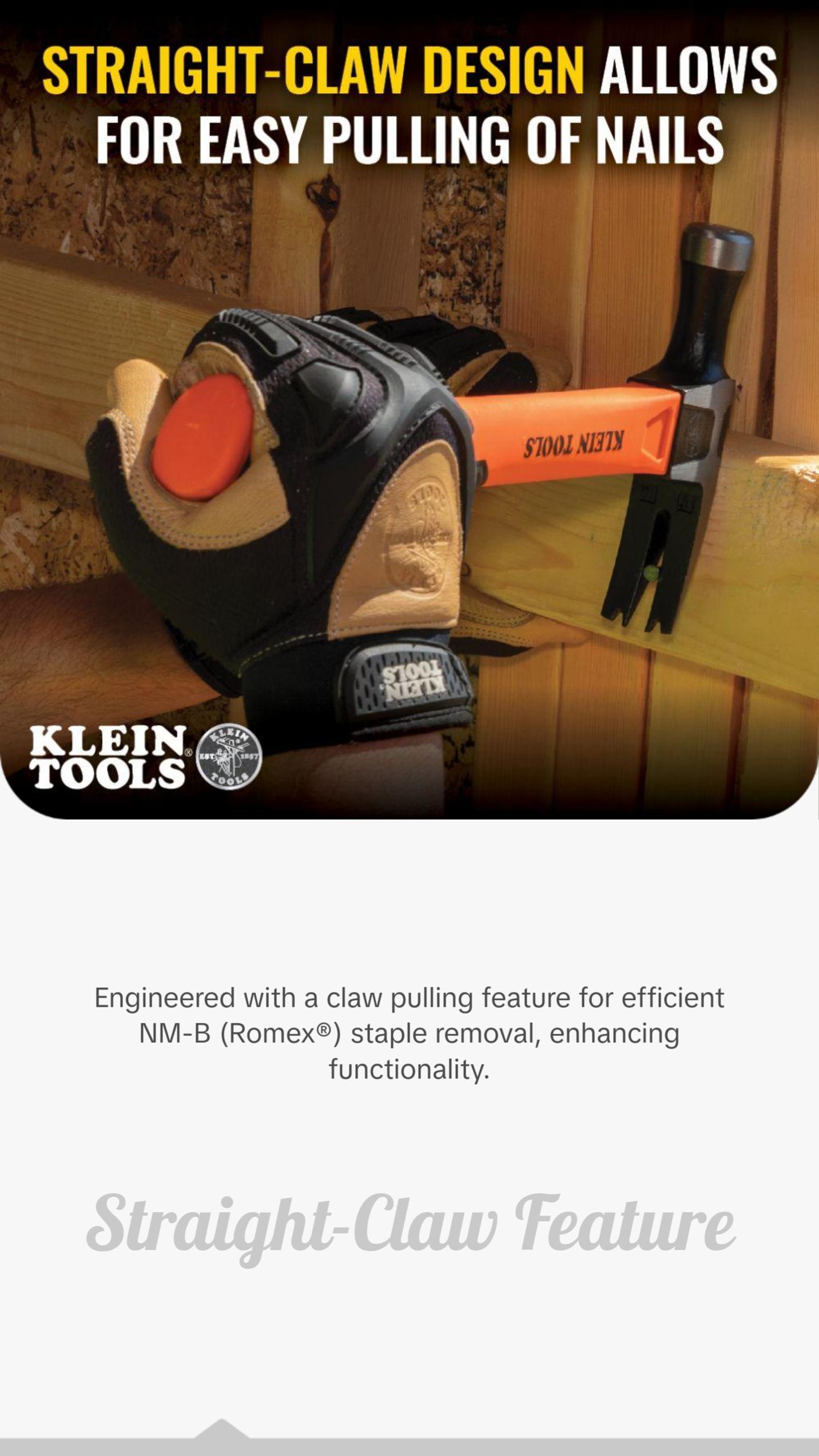 Klein Tools H80718 Straight-Claw Hammer, 18-Ounce, 15-Inch