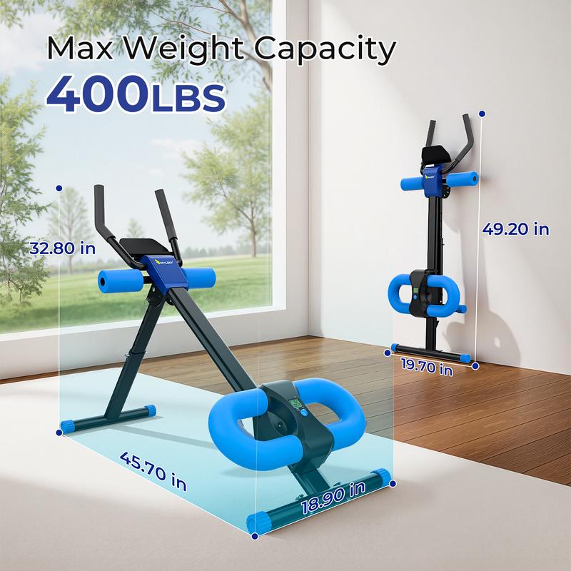 Adjustable Home Ab Machine - Foldable Trainer with Knee Support, LCD Monitor & Phone Holder. Supports 400 LBS