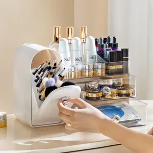 Makeup Organizer,Vanity Organizer with Makeup Brush Holder,Large Skincare Organizers with Drawers,Bathroom Countertop Organizer,Storage Lipstick,Perfume,Nail Polish,Beauty,Gifts for Woman