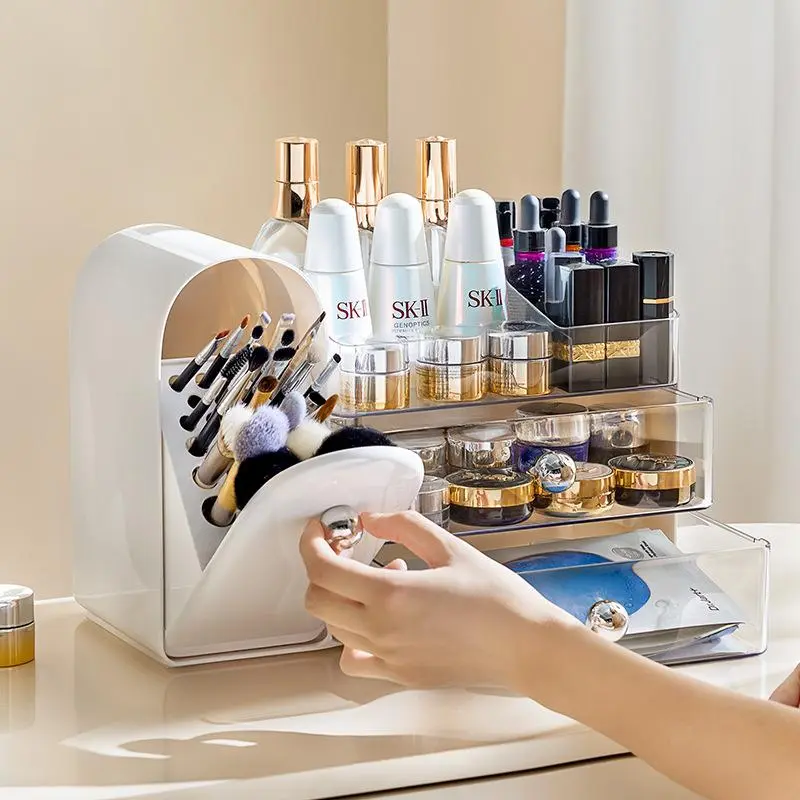 Makeup Organizer,Vanity Organizer with Makeup Brush Holder,Large Skincare Organizers with Drawers,Bathroom Countertop Organizer,Storage Lipstick,Perfume,Nail Polish,Beauty,Gifts for Woman