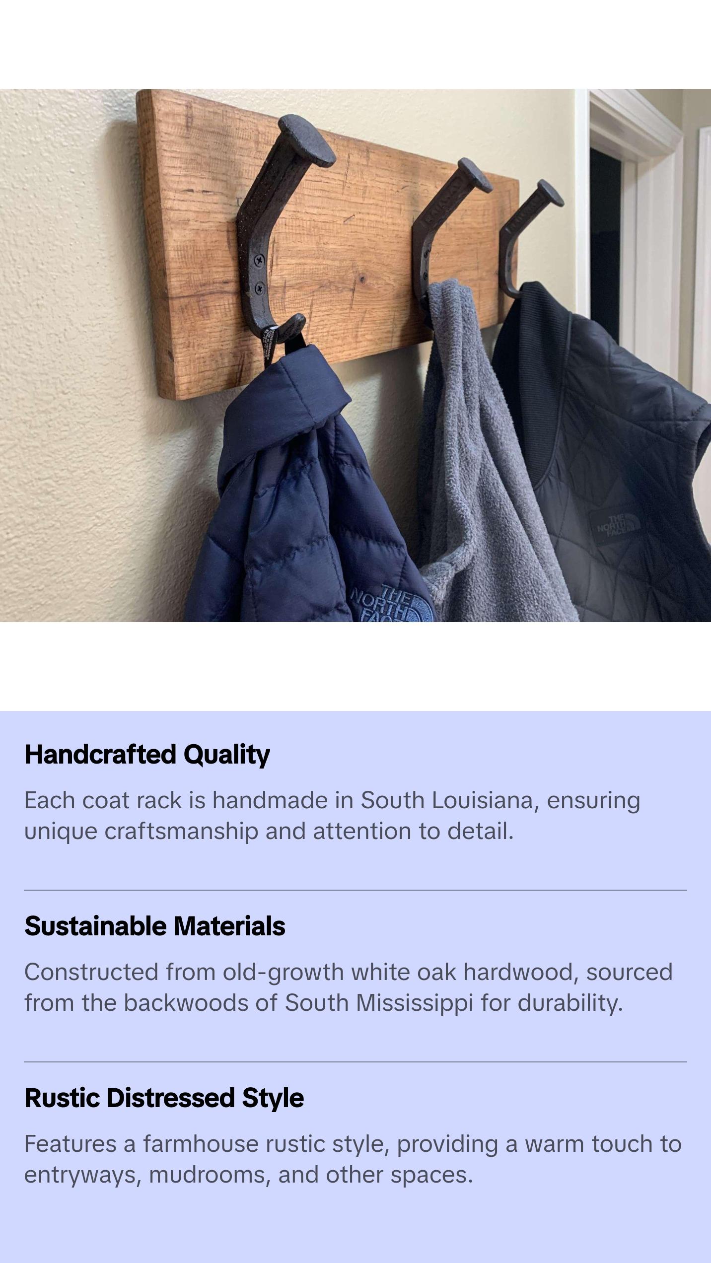 Handcrafted Rustic Farmhouse Coat Rack - 3 Hanger