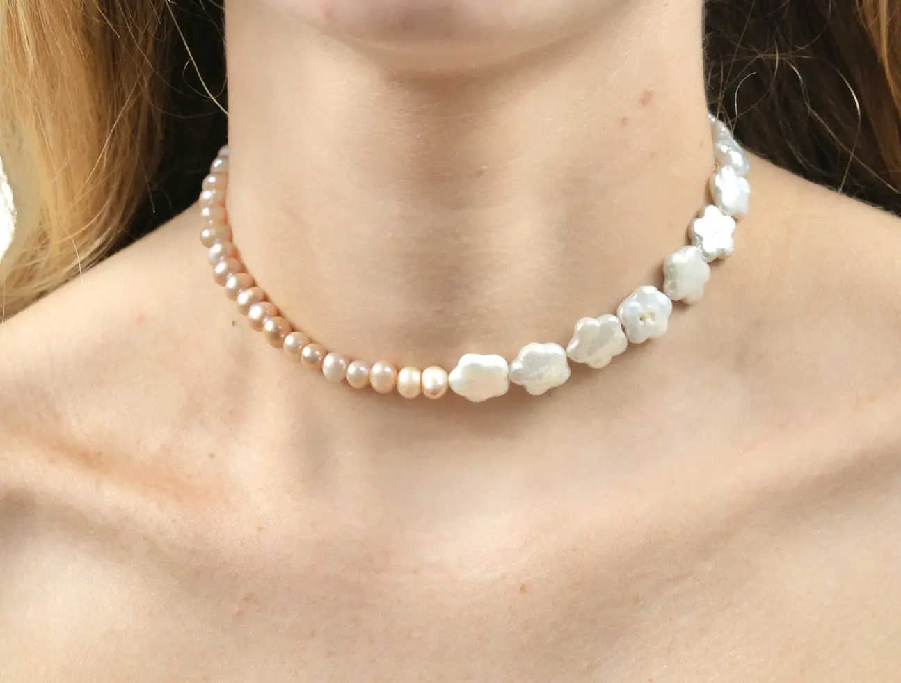 MerMadeGems Flower and Pink Freshwater Pearl Necklace
