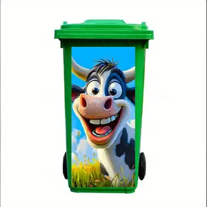 1pc Cartoon Cow Trash Can Sticker, Waterproof PVC Sticker, Self-adhesive Trash Can, Wall Decoration, Matte Finish, Single Use, Decorative Sticker, Humorous Design, Vibrant Printing, Trash Can Sticker, 14.57x32.28 inches