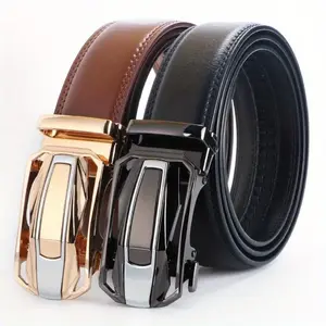 1Pc Men's Genuine Leather Ratchet Belt – Adjustable Automatic Buckle, Casual and Business Versatile Style, Durable Alloy Buckle, High-Quality Leather Panel, Easy Wear for Any Occasion western Black Flatbill solid color men Women's Embroidered Wide Brim