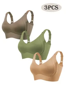 3 piece set Women's Solid Color Wireless Bra, Comfortable Breathable Smooth Elegant Seamless Push Up Bra, Underwear for Women, Softness Underwear for All Seasons, Bras for Women, Solid Textured Bra