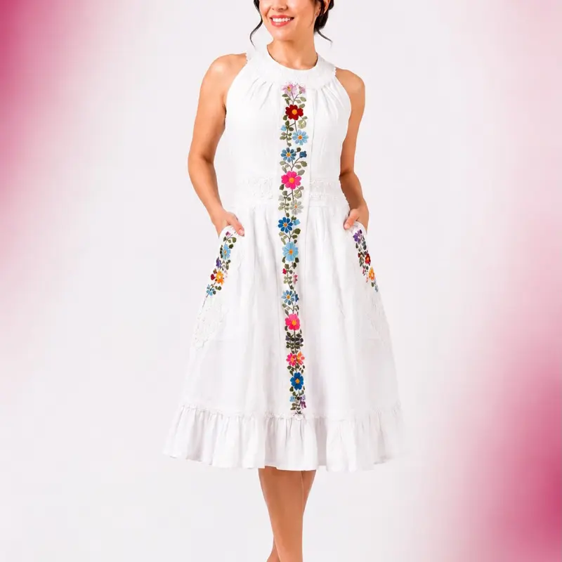 Vestido Esmeralda - Handmade Embroidered Dresses in Oaxaca hand made in Mexico vestido mexicano hecho en Oaxaca - artesanal hecho a mano