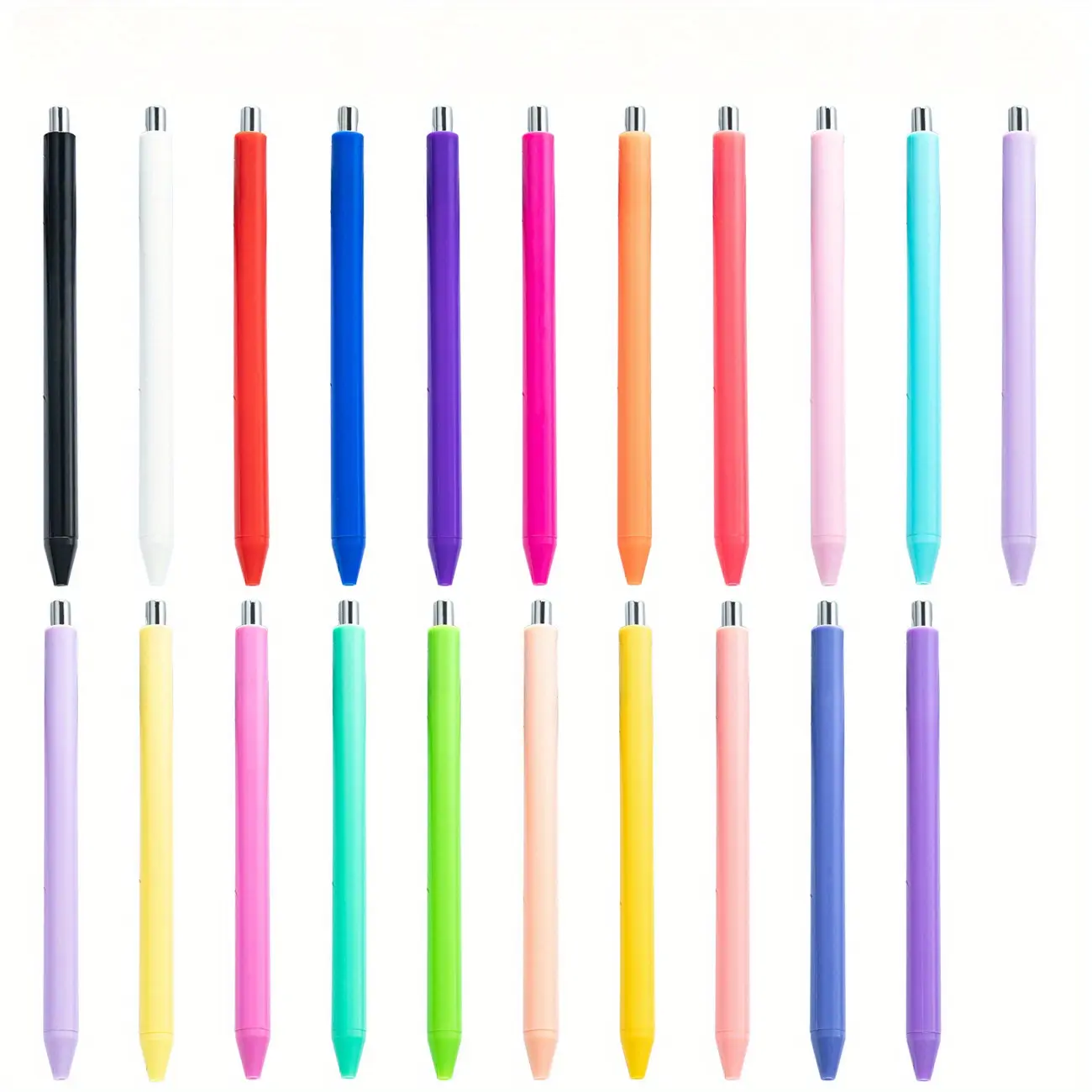 48pcs simple macaron colored plastic ballpoint pen for 50pcs cartoon pen sticker, multi-color press office writing pen Aesthetic Pens Rainbow Pens