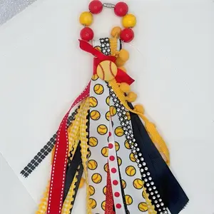 Softball Spirit Ribbon Tassel for Bag - Colorful Design with Beads and Decorative Elements