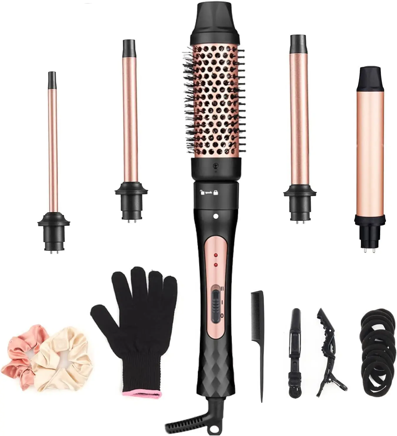 Curling Iron Set 5 in 1 with Thermal Brush and 4 Interchangeable Barrel | (0.35”-1.25”)Curling Wand Set, Fast Heating, Dual Voltage Hair Curler Wand, for All Hair Type, Gift for Women