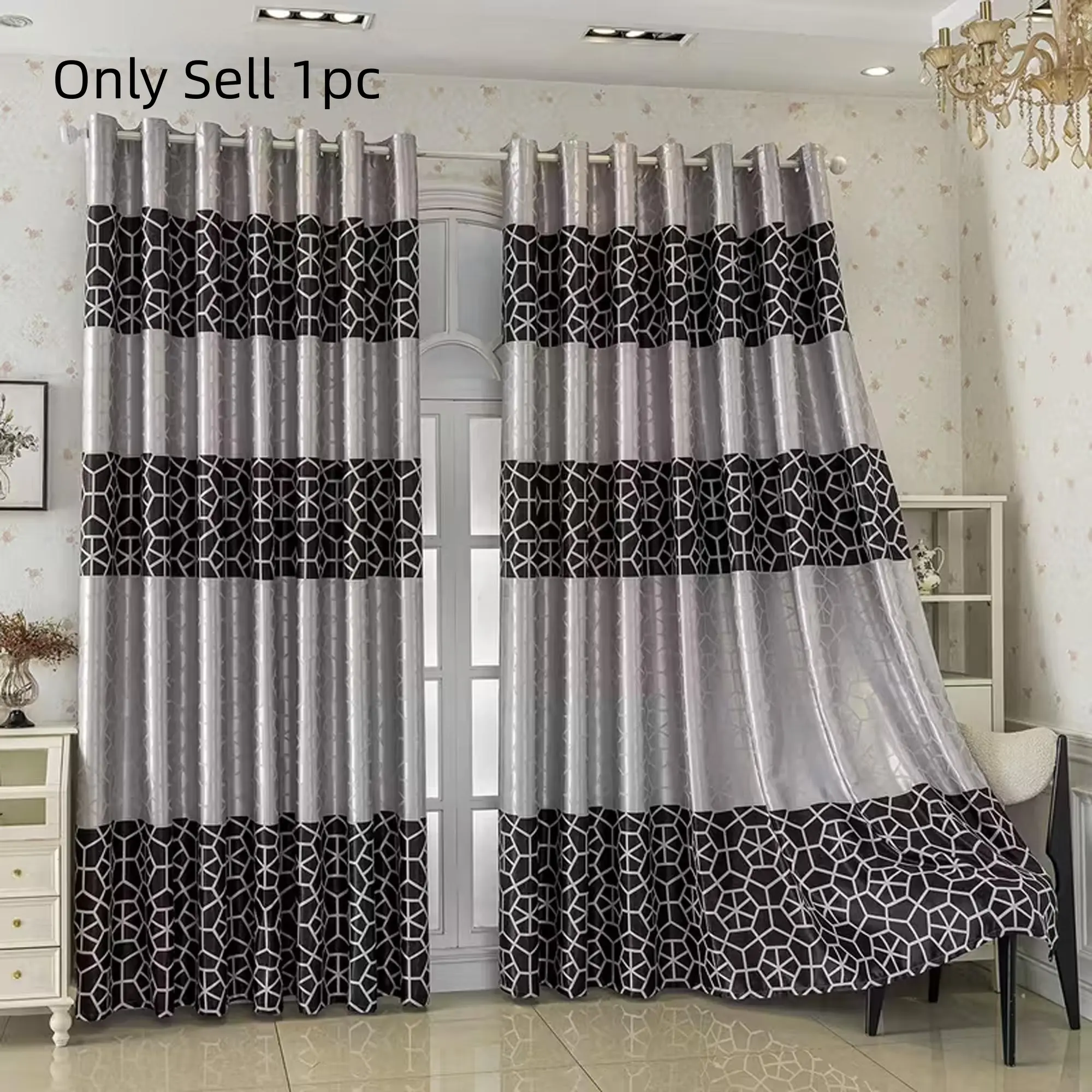 1pc Luxury Blackout Curtains with Top Ring, Easy Install Window Curtain, Soft Texture Fabric for Living Room Bedroom Office, Half Transparent Design, Heavy Curtain, Home Decoration Curtain, Home Decorative Curtain