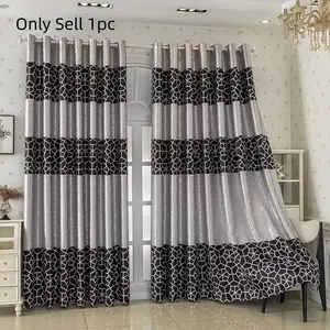 1pc Luxury Blackout Curtains with Top Ring, Easy Install Window Curtain, Soft Texture Fabric for Living Room Bedroom Office, Half Transparent Design, Heavy Curtain, Home Decoration Curtain