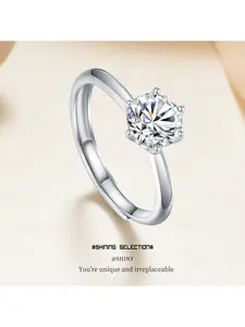Classic six-prong imitation moissanite adjustable ring for women, high-end copper alloy, simple and stylish, popular cross-border foreign trade item