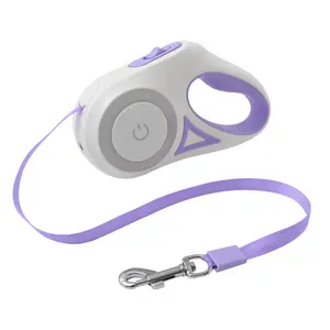 Smart Retractable Dog Leash with LED Flashlight & RGB Color Changing Light Ring, 360 °     Tangle-Free Heavy Duty Automatic Pet Walking Leash Rope, Rechargeable Touch Control Night Safety Dog Lead for Small Medium Dogs Puppy Corgi